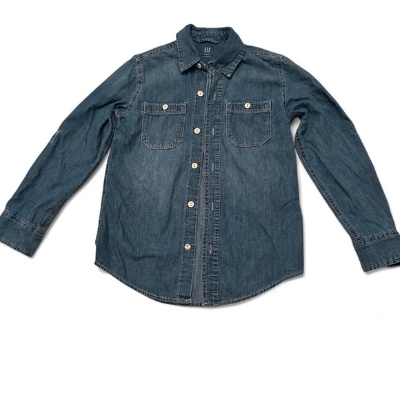 Boy’s Gap Long Sleeve Roll Tab Button Front Denim Chambray Shirt - Size M (8-9) - Picture 1 of 7